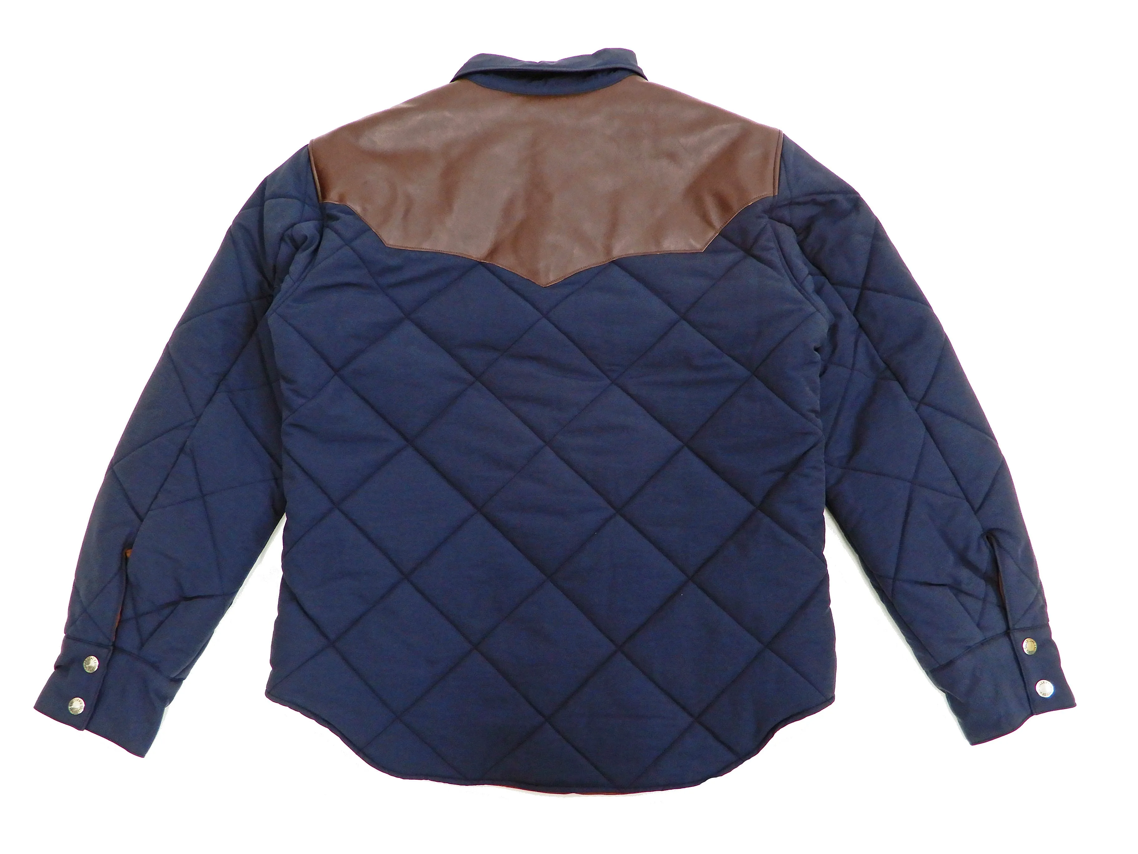 Sugar Cane Leather Yoke Padded Jacket Men's 60/40 Quilted Western Jacket SC14451 Navy/Browon