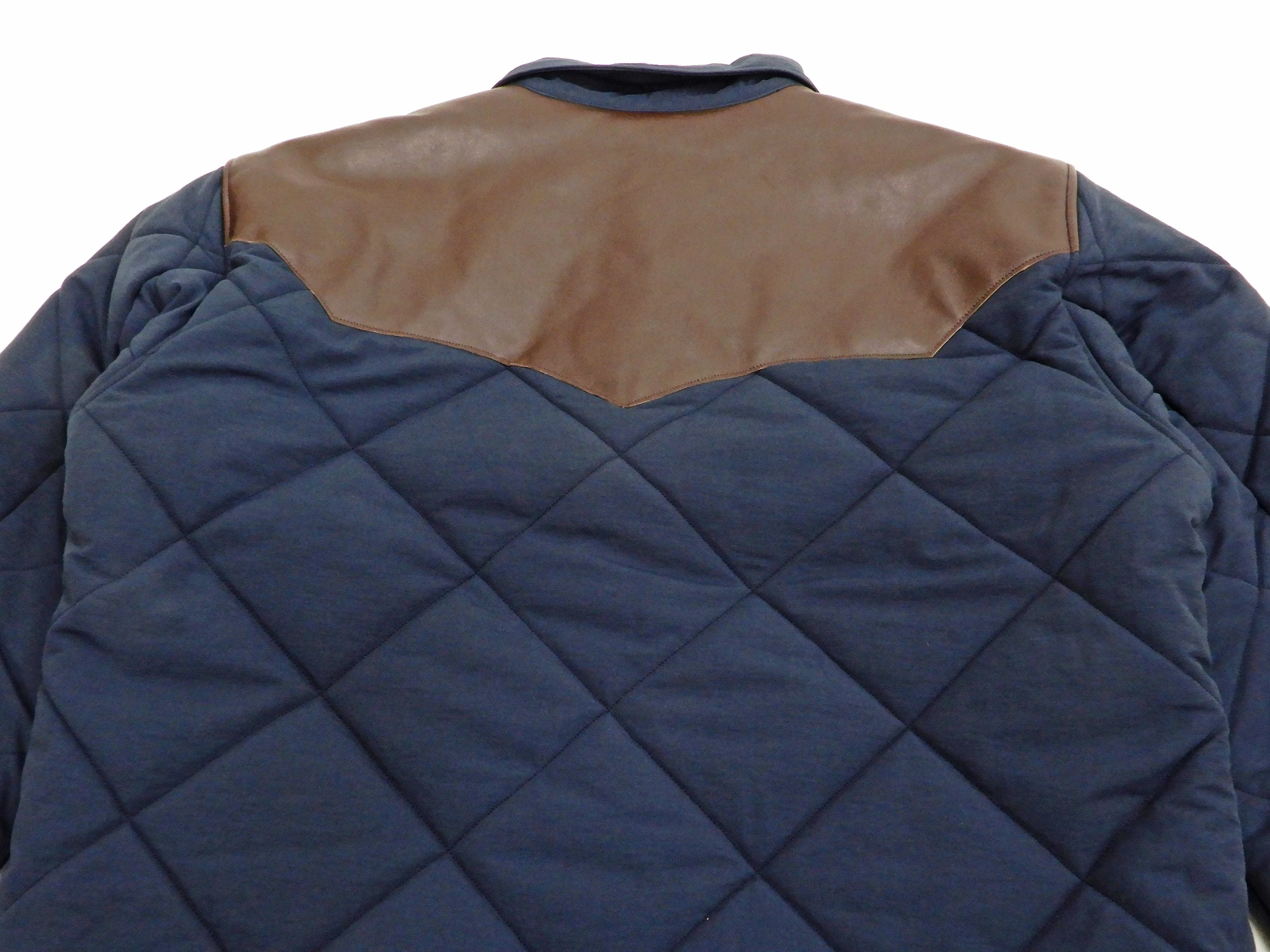 Sugar Cane Leather Yoke Padded Jacket Men's 60/40 Quilted Western Jacket SC14451 Navy/Browon