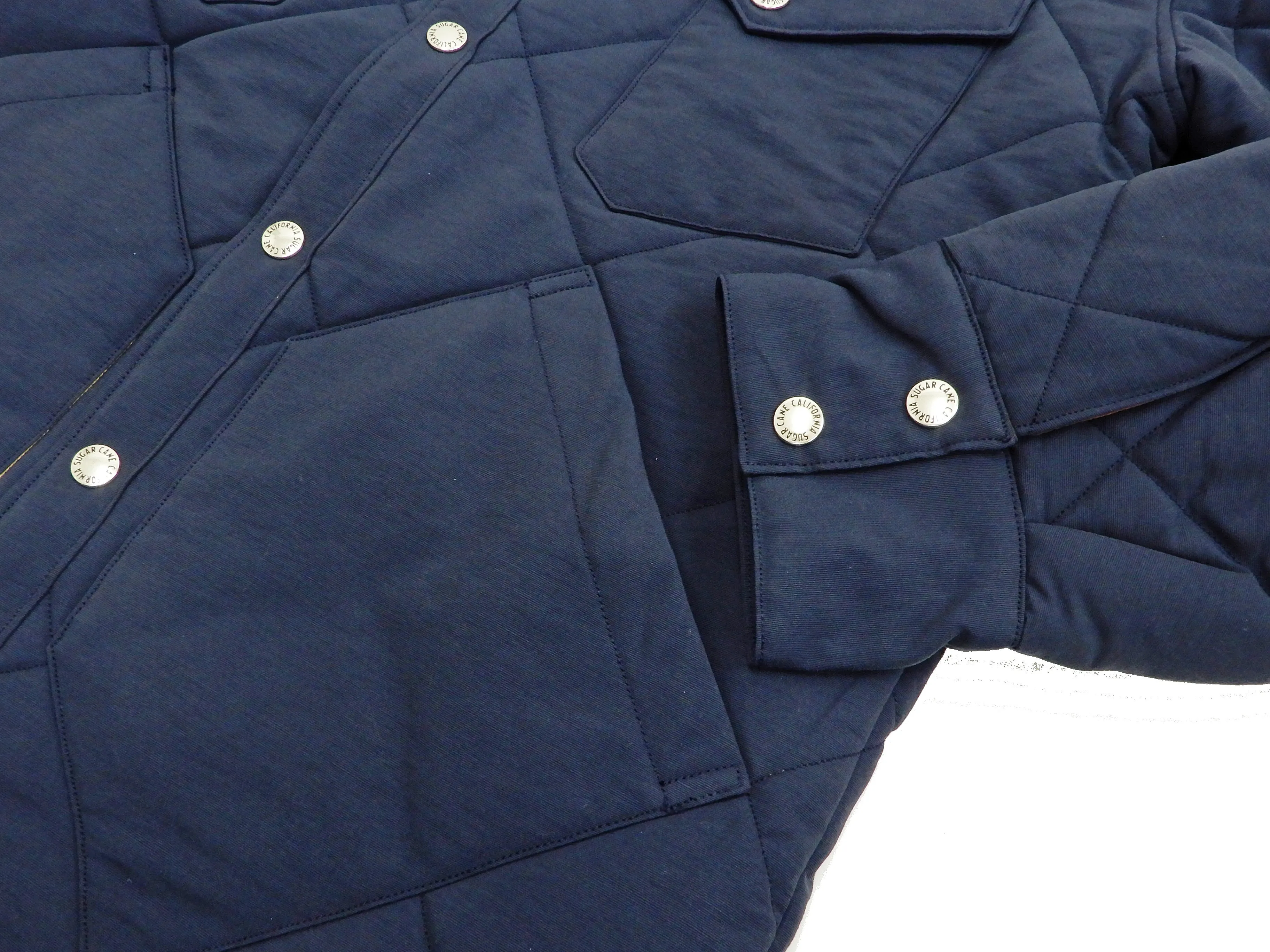 Sugar Cane Leather Yoke Padded Jacket Men's 60/40 Quilted Western Jacket SC14451 Navy/Browon