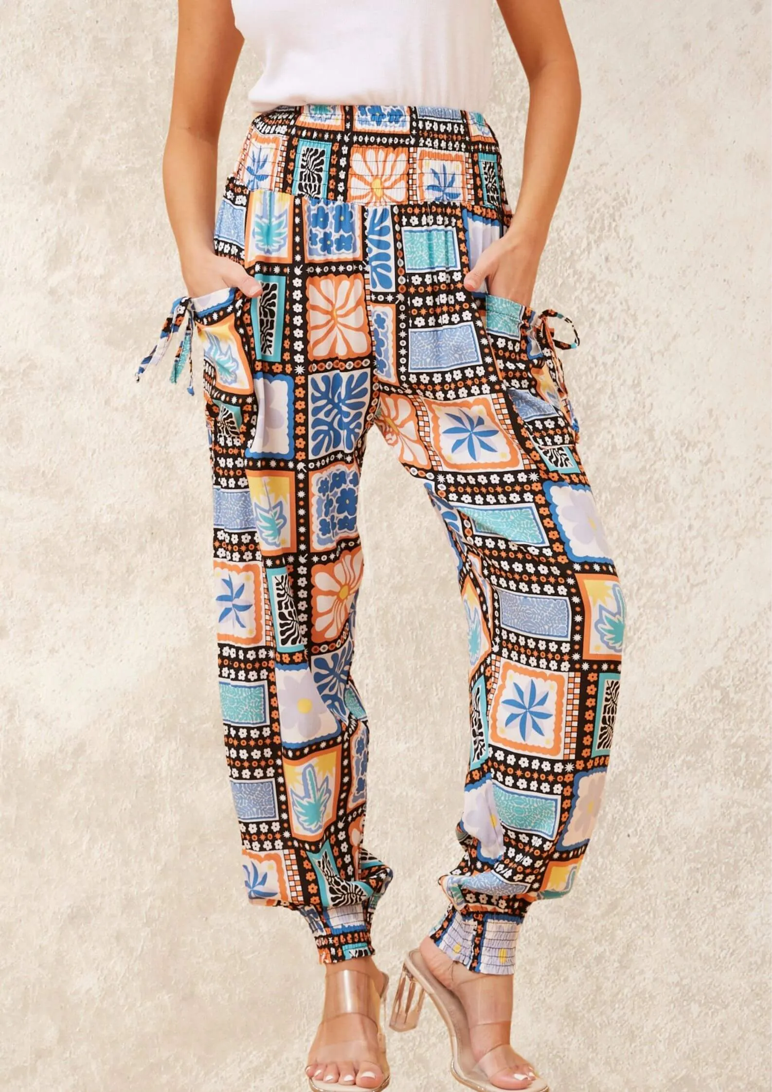 Super Comfy Pants in Colour Block Print