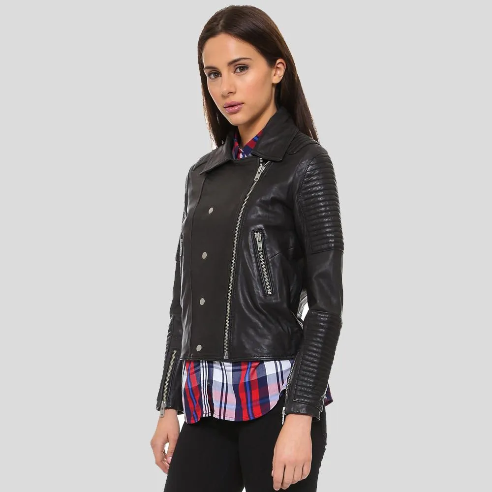 Sylvie Black Motorcycle Quilted Leather Jacket