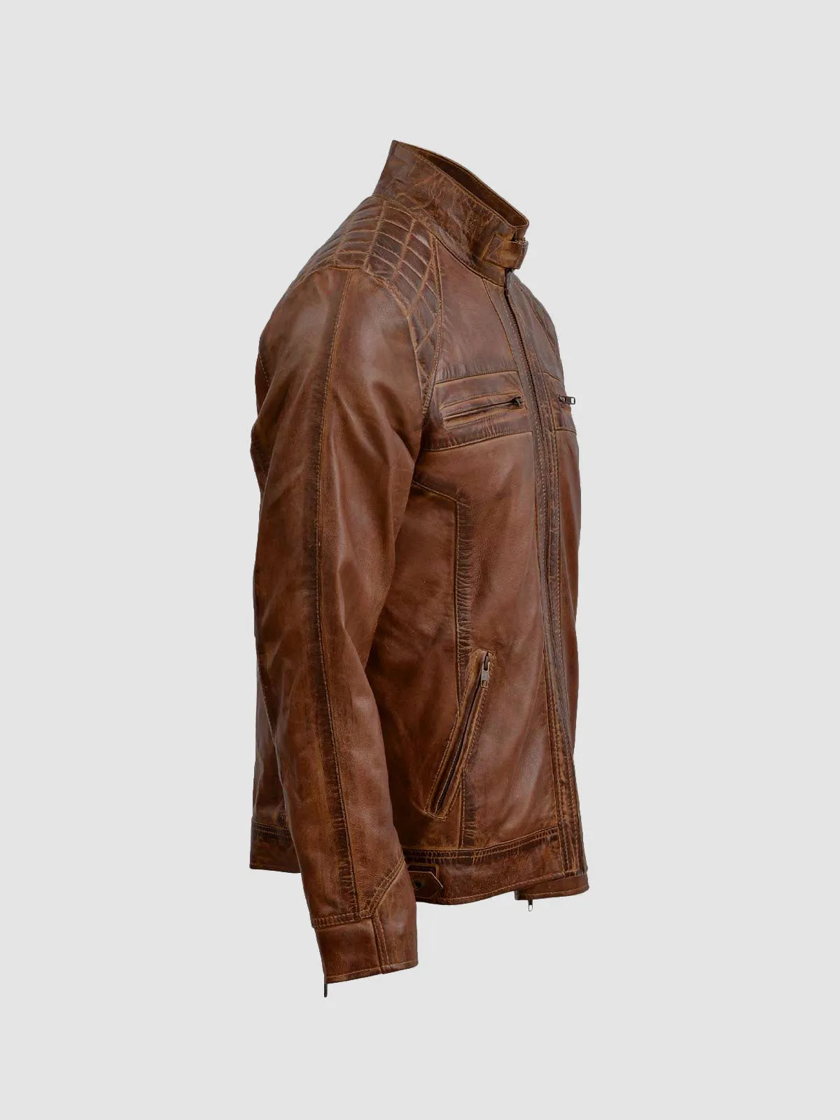 Tan Brown Waxed Leather Jacket