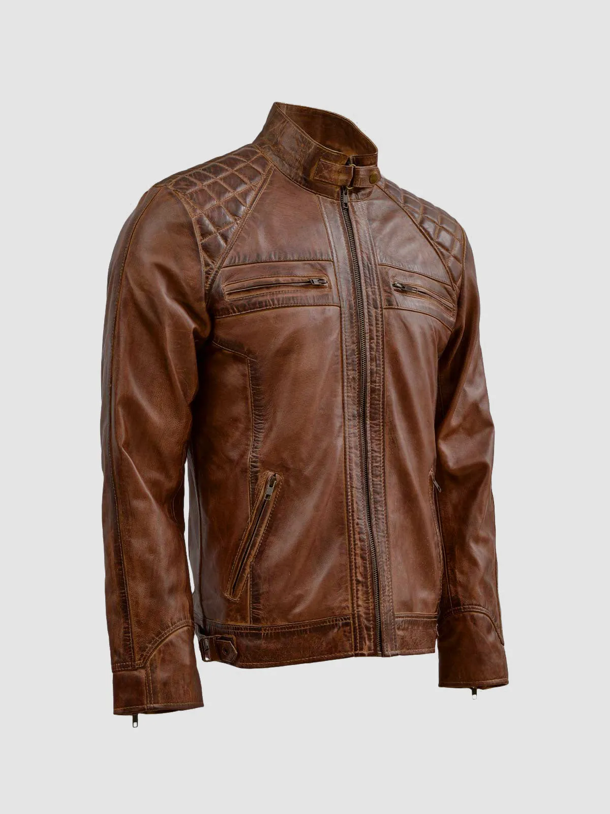 Tan Brown Waxed Leather Jacket