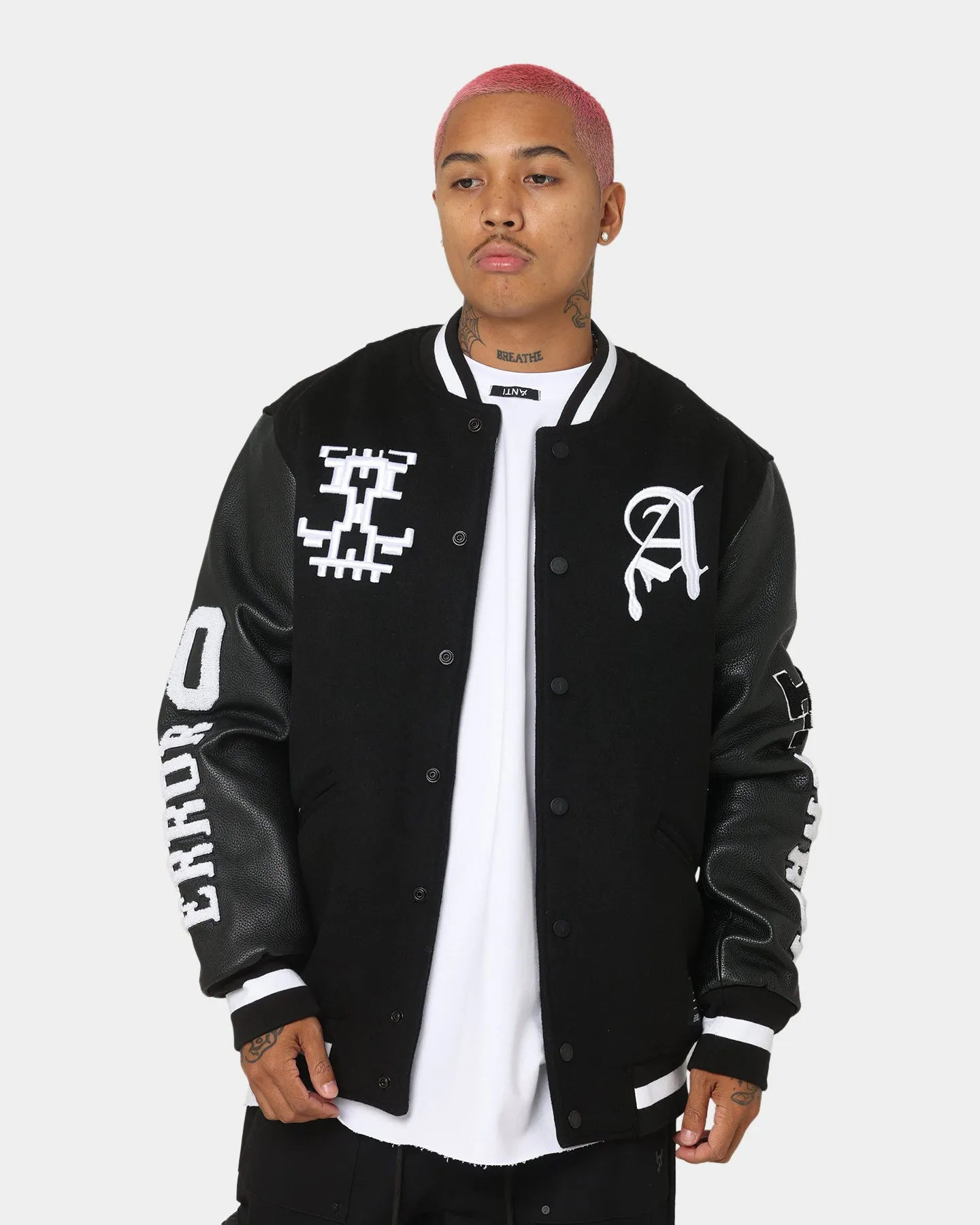 The Anti Order Dead Pixel Leather Varsity Jacket Black/White