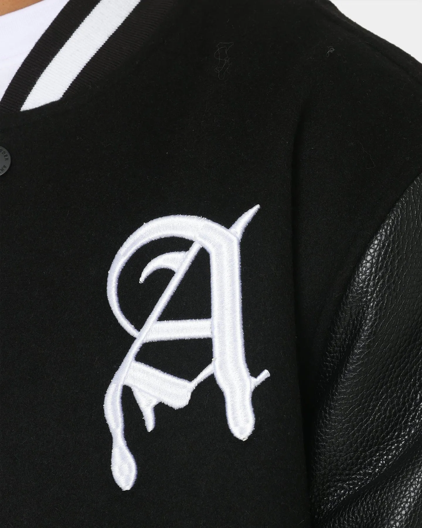 The Anti Order Dead Pixel Leather Varsity Jacket Black/White