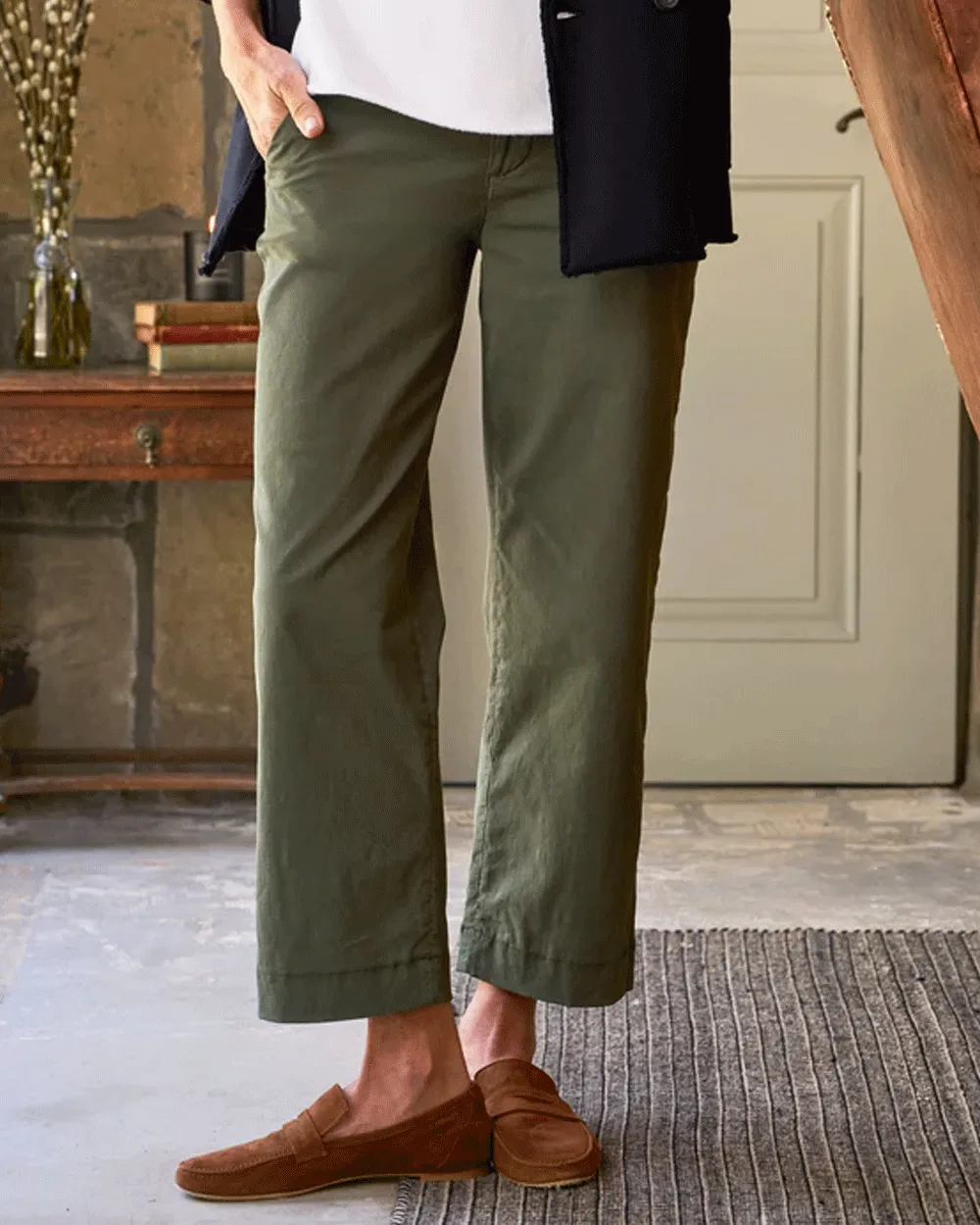 The Italian Wide Leg Chino in Army