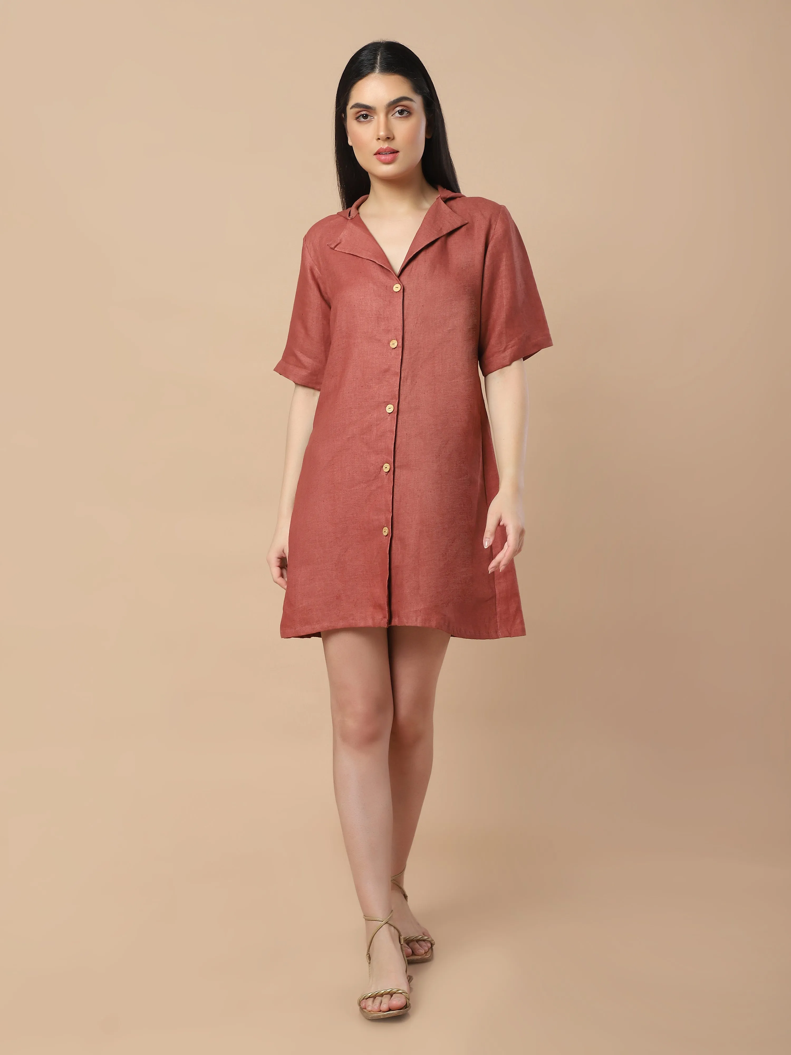 Urban Elegance: Hooded Hemp Shirt Dress