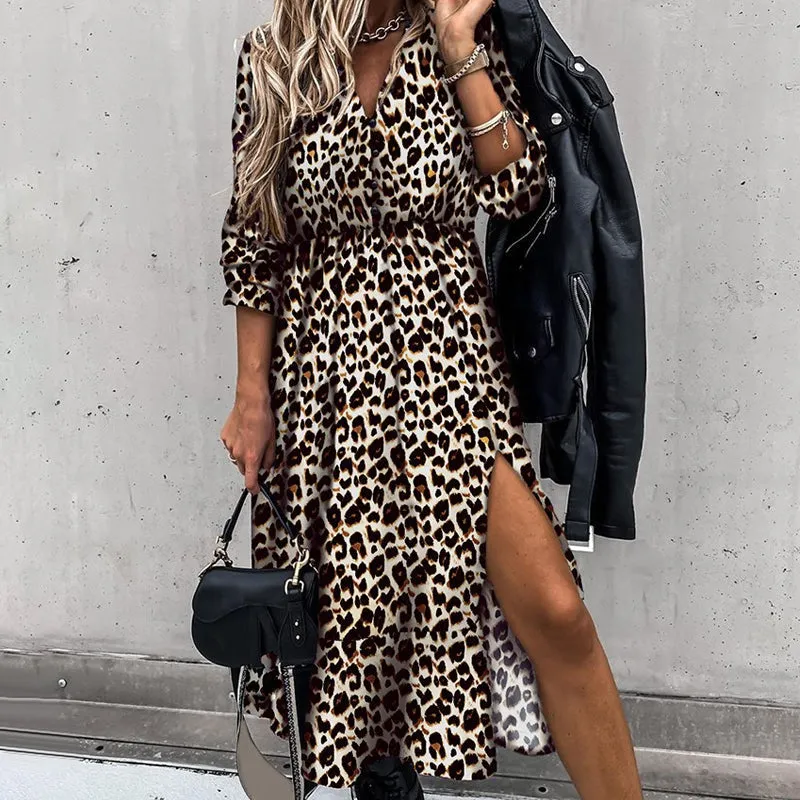 V-neck shirt dress with leopard print - women's clothing