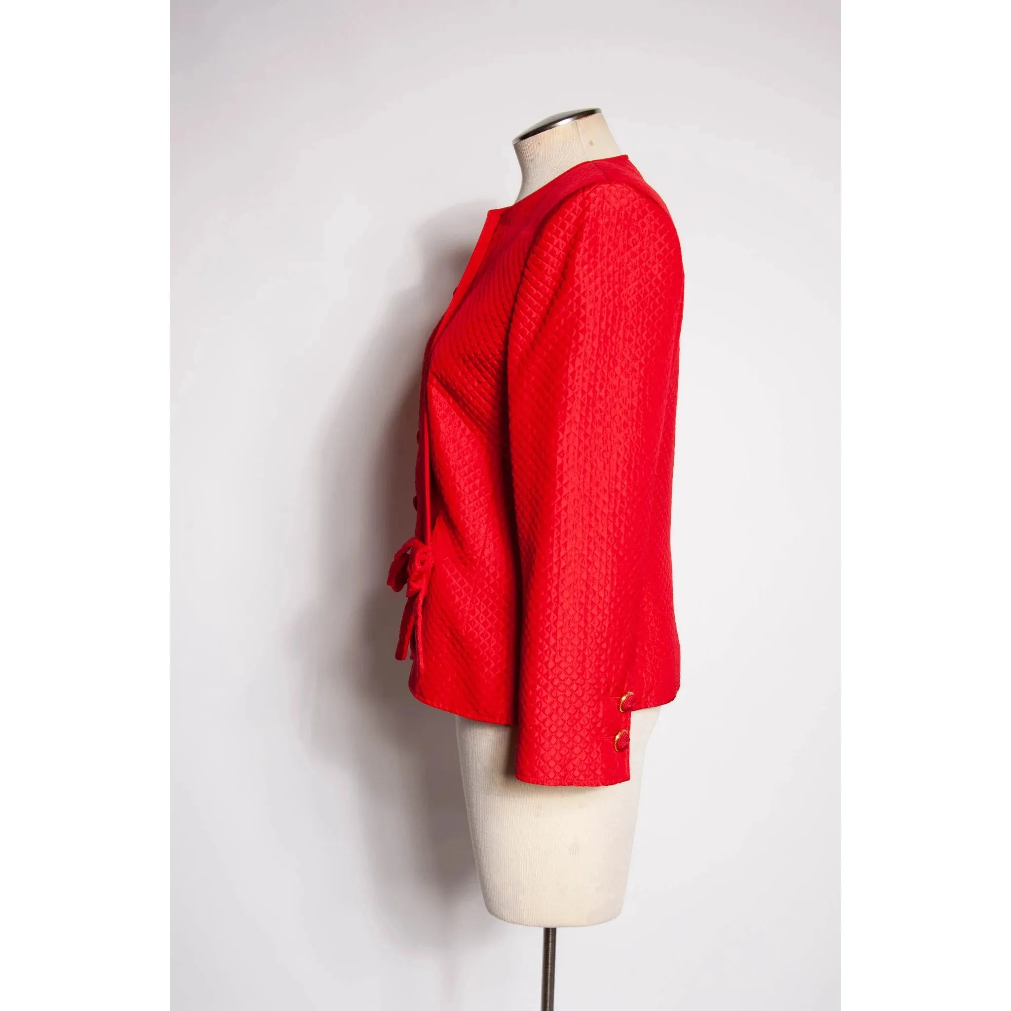 Valentino Night Quilted Red Silk Bow Jacket | L