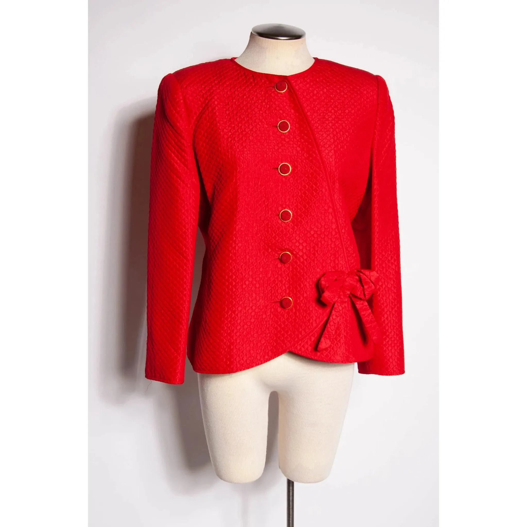 Valentino Night Quilted Red Silk Bow Jacket | L