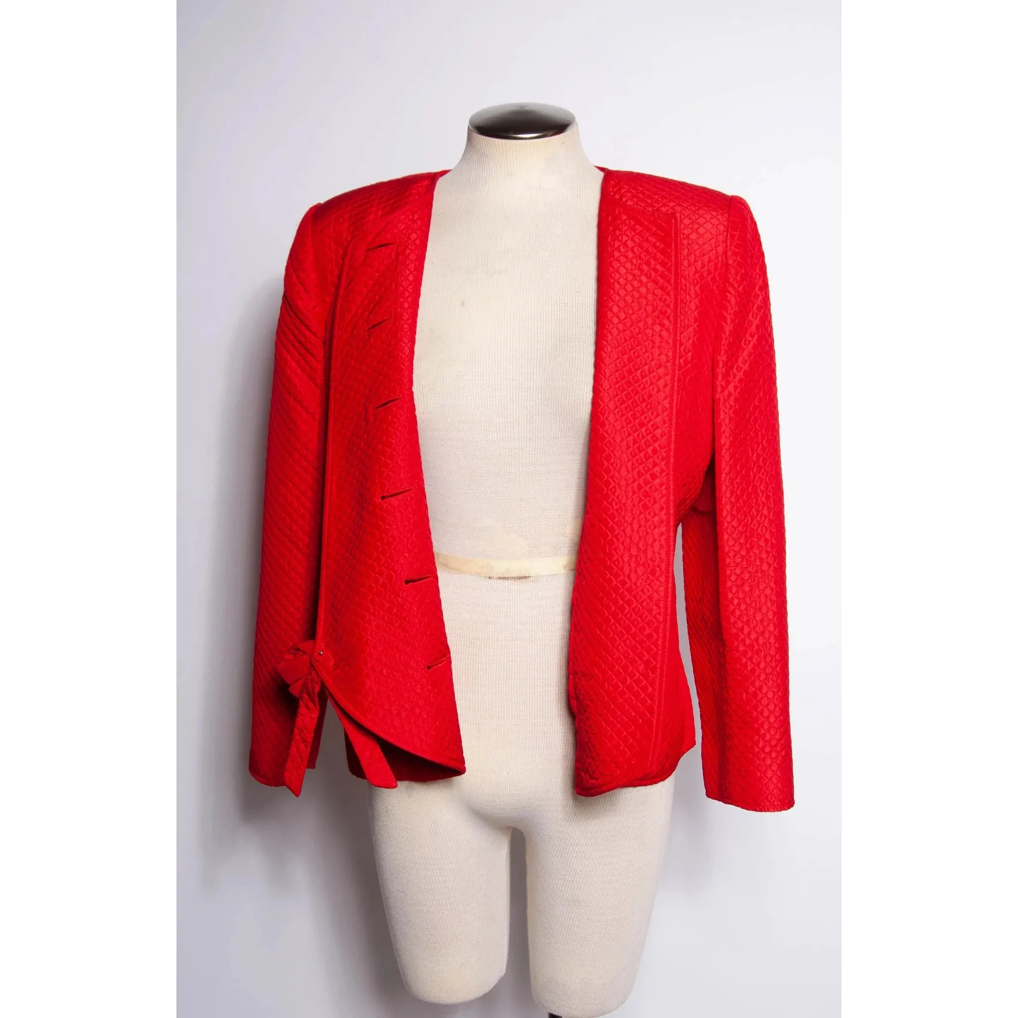 Valentino Night Quilted Red Silk Bow Jacket | L