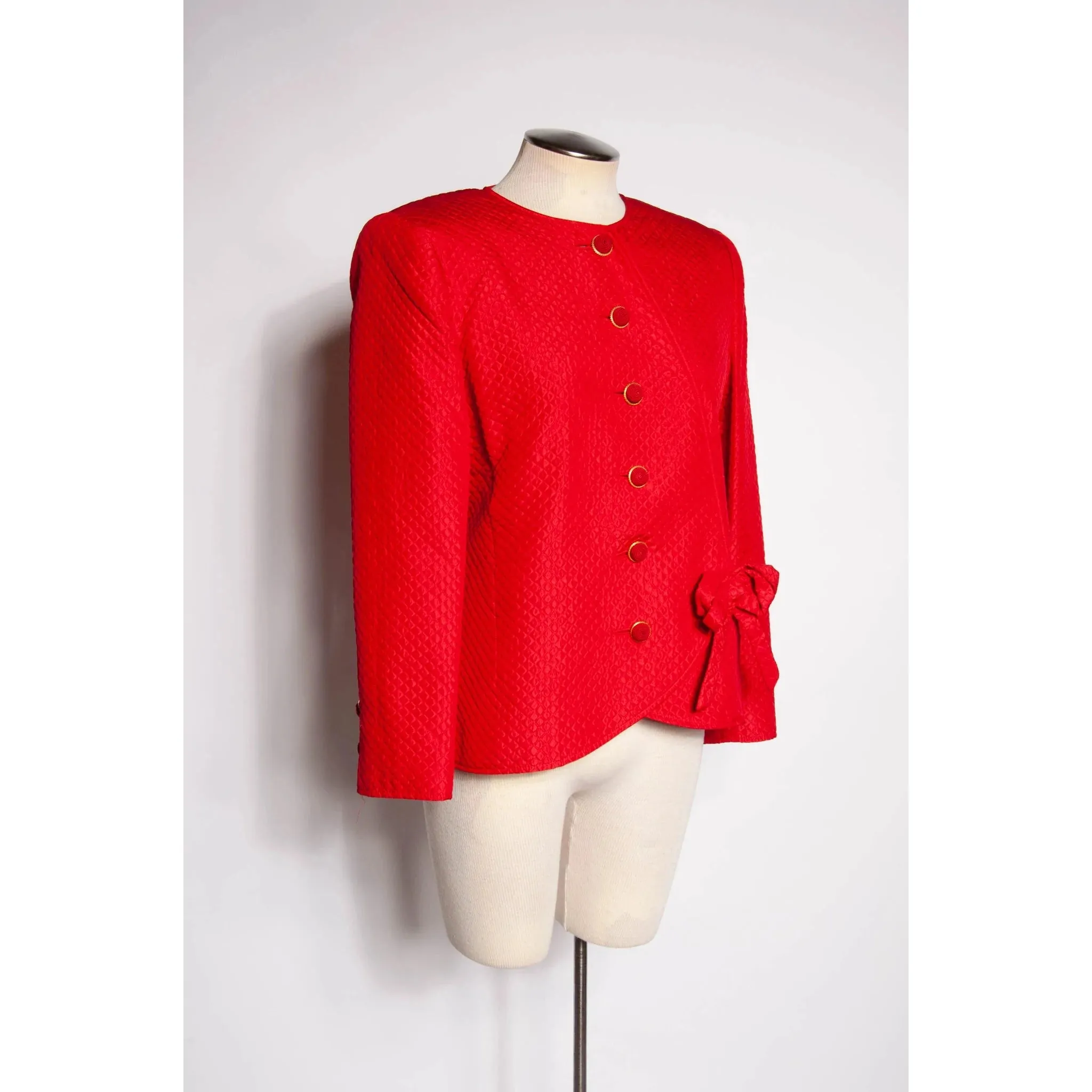 Valentino Night Quilted Red Silk Bow Jacket | L