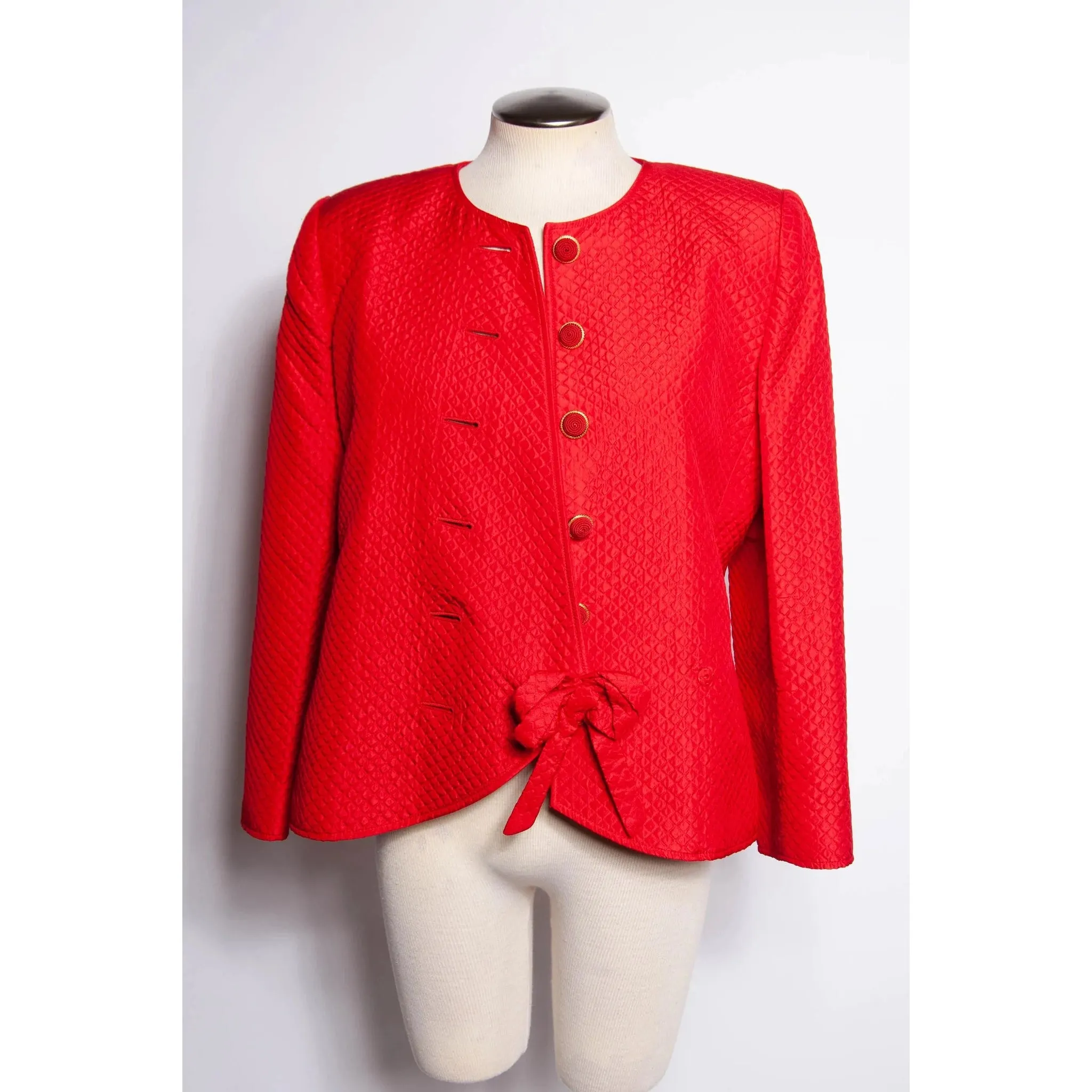 Valentino Night Quilted Red Silk Bow Jacket | L