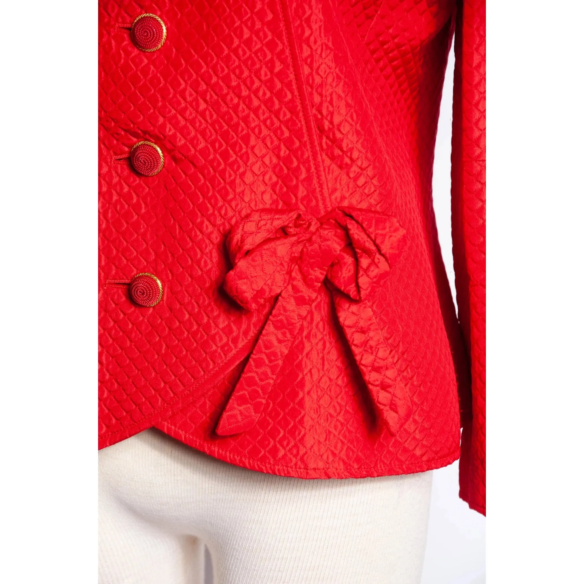 Valentino Night Quilted Red Silk Bow Jacket | L