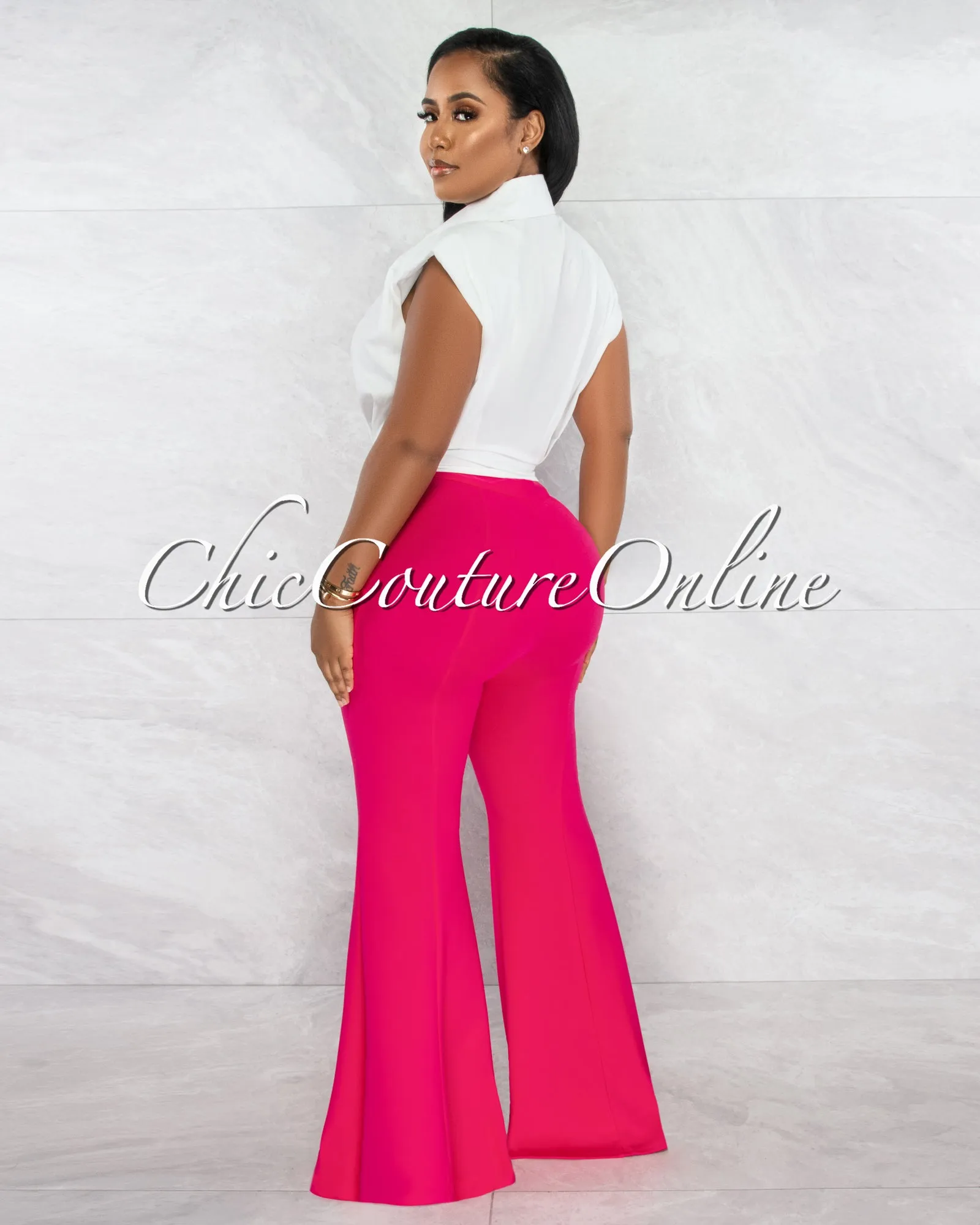 *Vendetta Fuchsia High Waist Bell Legs Pants