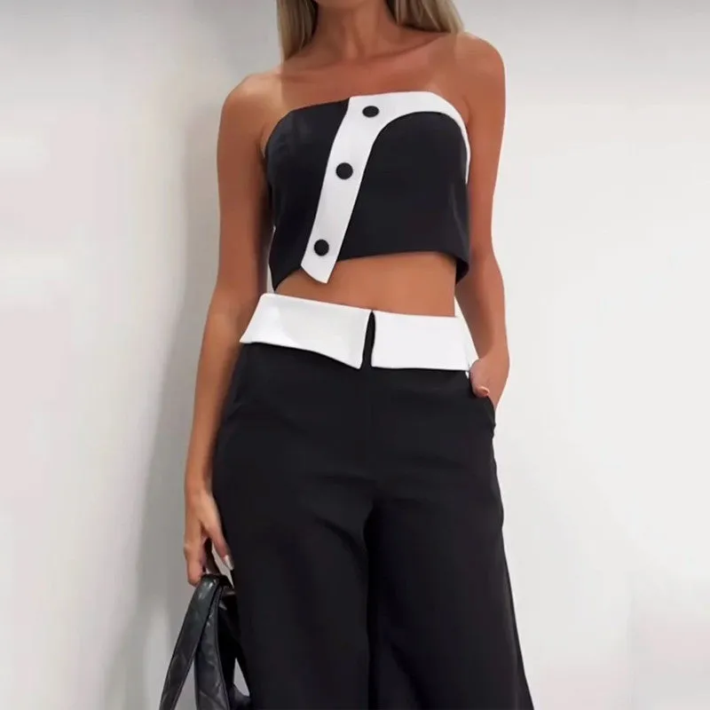 Vest High Waist Wide Leg Pants Suit