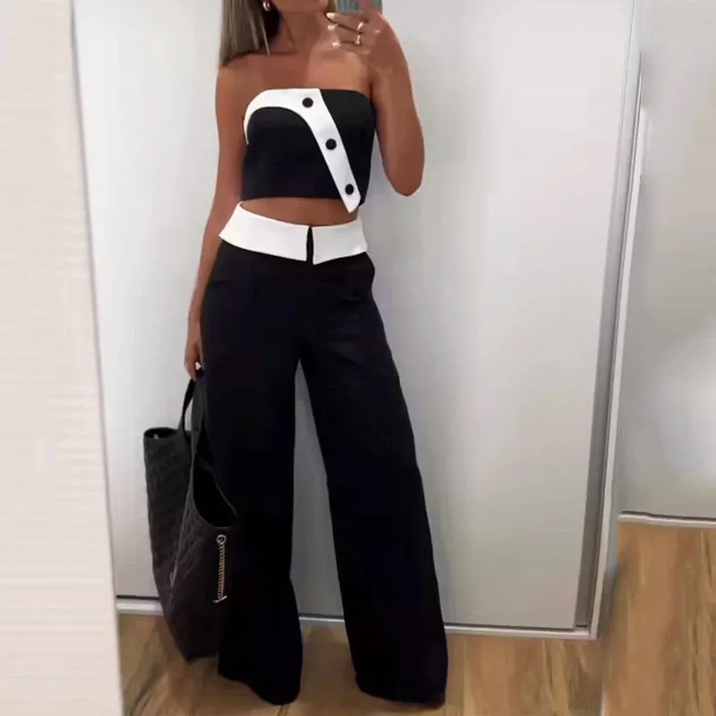 Vest High Waist Wide Leg Pants Suit