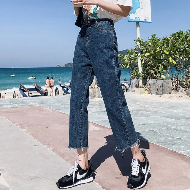 Vintage Tassel High Waist Denim Pants