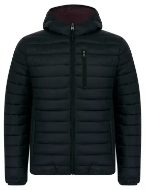 Vizzini Quilted Puffer Jacket with Hood in Jet Black / Burgundy - Tokyo Laundry