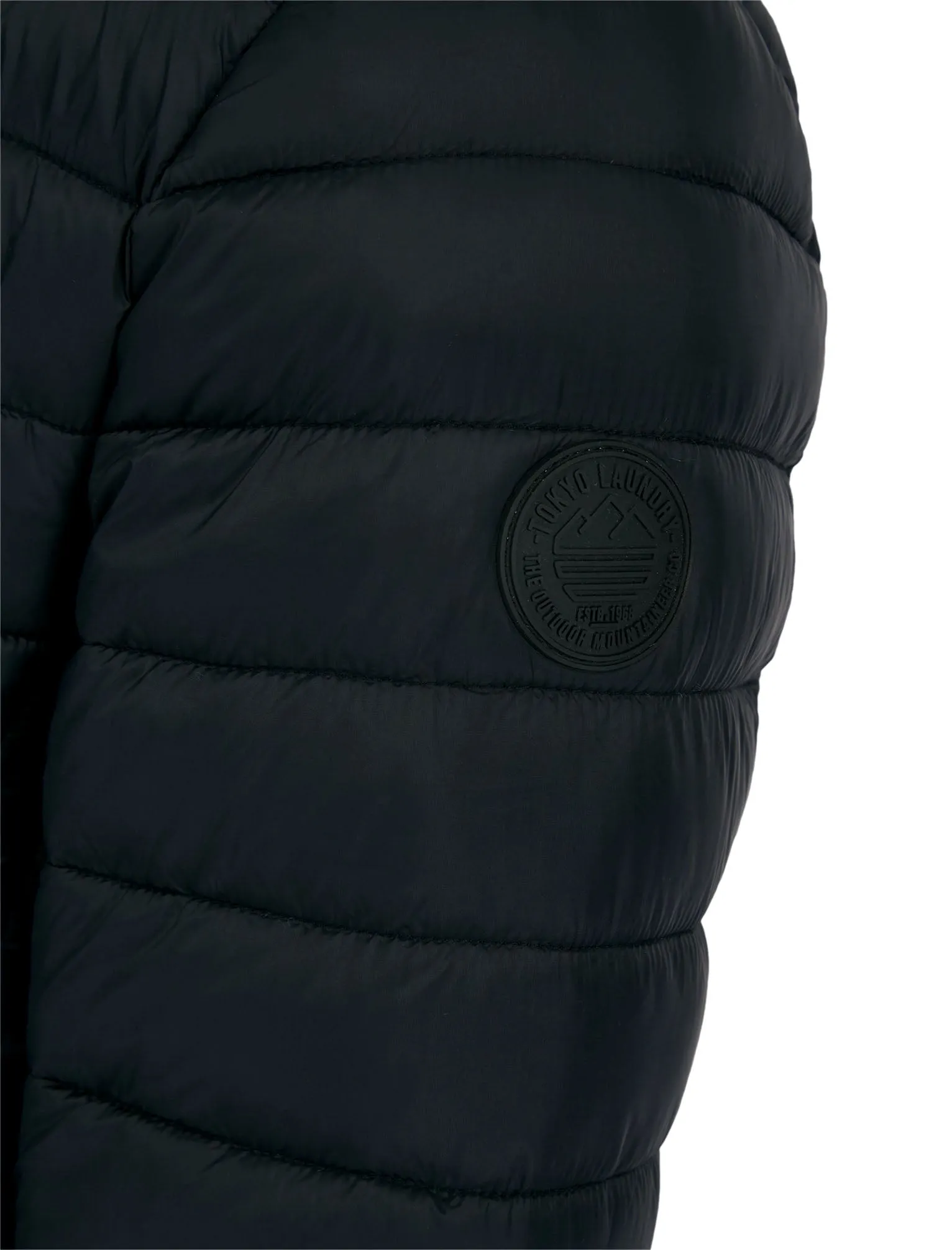 Vizzini Quilted Puffer Jacket with Hood in Jet Black / Burgundy - Tokyo Laundry