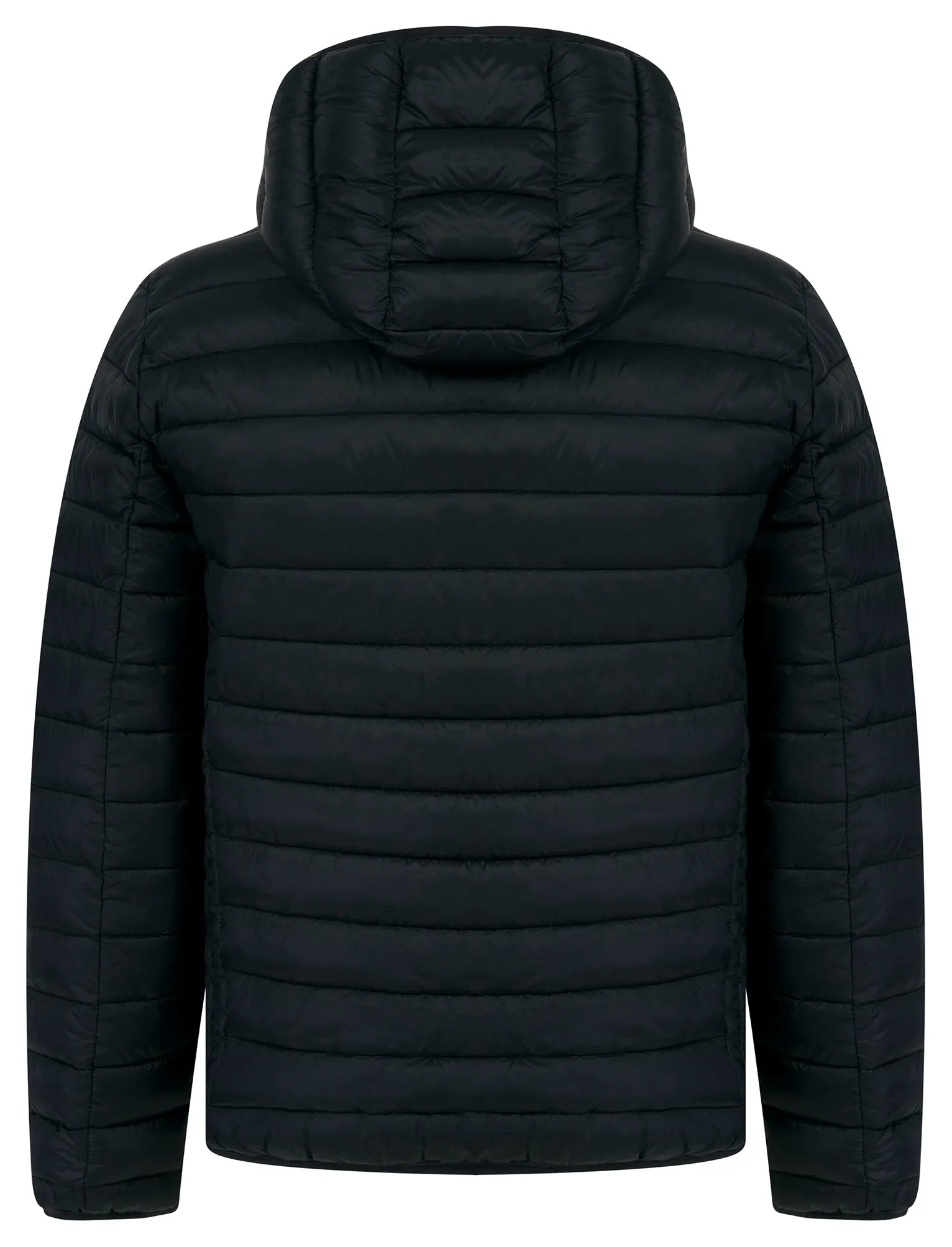 Vizzini Quilted Puffer Jacket with Hood in Jet Black / Burgundy - Tokyo Laundry