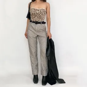 White Plaid High Rise Trousers