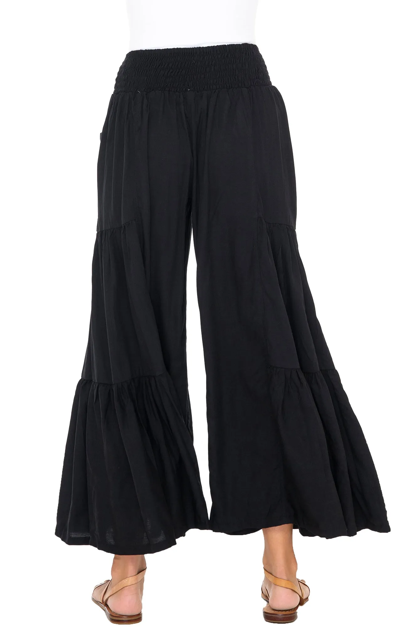 Wide Leg High Waist Boho Ruffle Palazzo Pants with Pockets