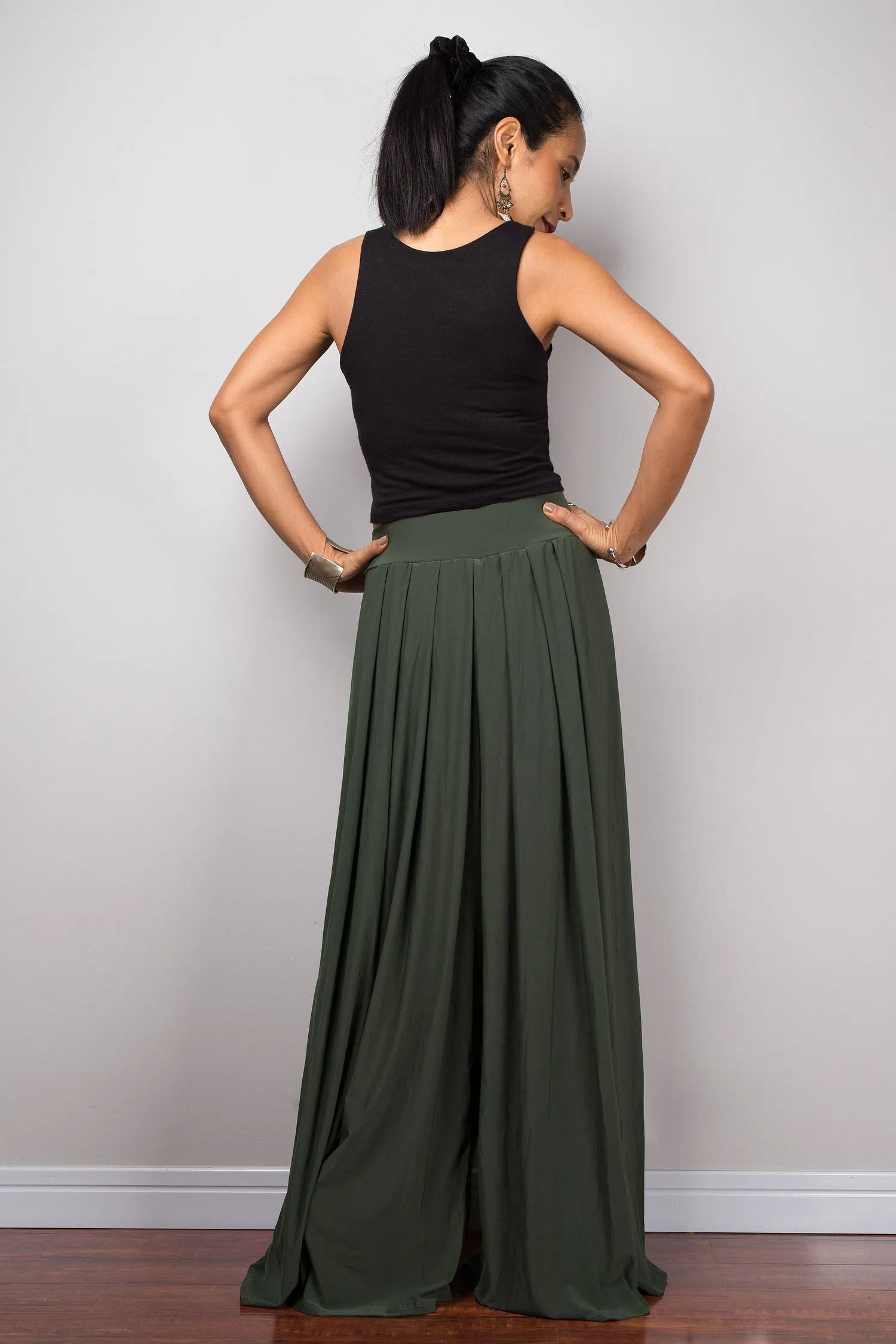 Wide Leg Pants | Palazzo pants | Green pleated women's trousers