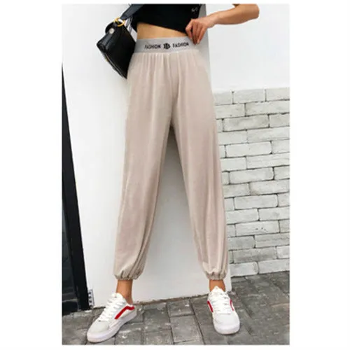 Wide Leg Pants Women Alphabets Bell Bottoms Floor Length Loose Casual Jogger