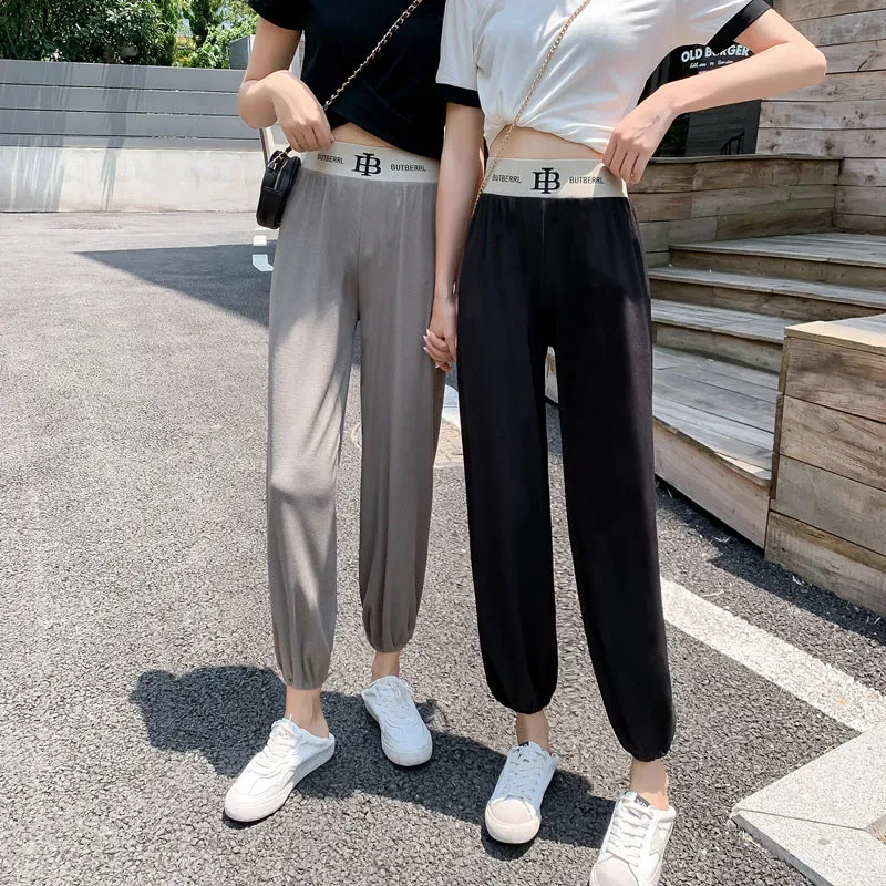 Wide Leg Pants Women Alphabets Bell Bottoms Floor Length Loose Casual Jogger