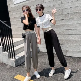 Wide Leg Pants Women Alphabets Bell Bottoms Floor Length Loose Casual Jogger