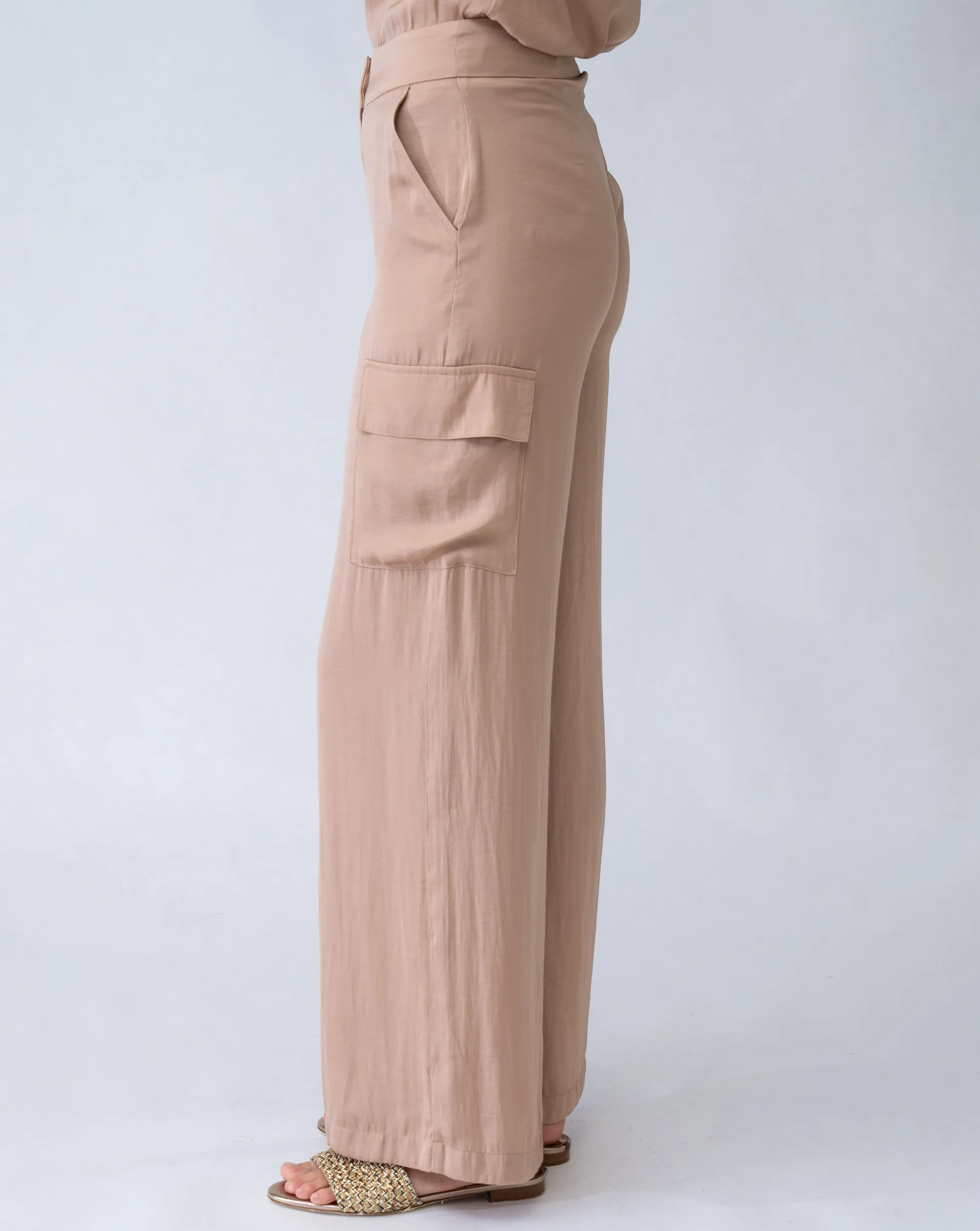 Wide Leg Satin Cargo Pant