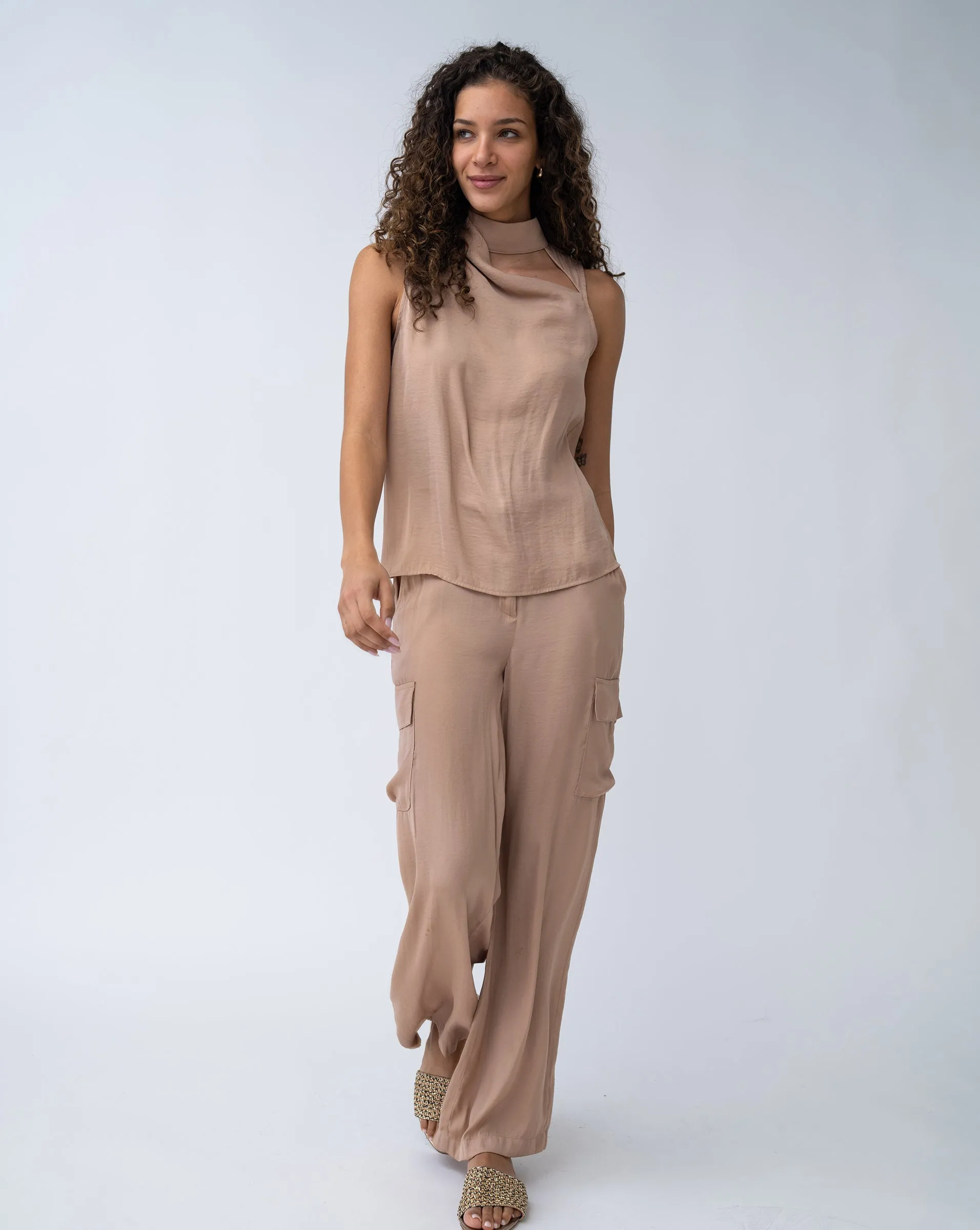 Wide Leg Satin Cargo Pant