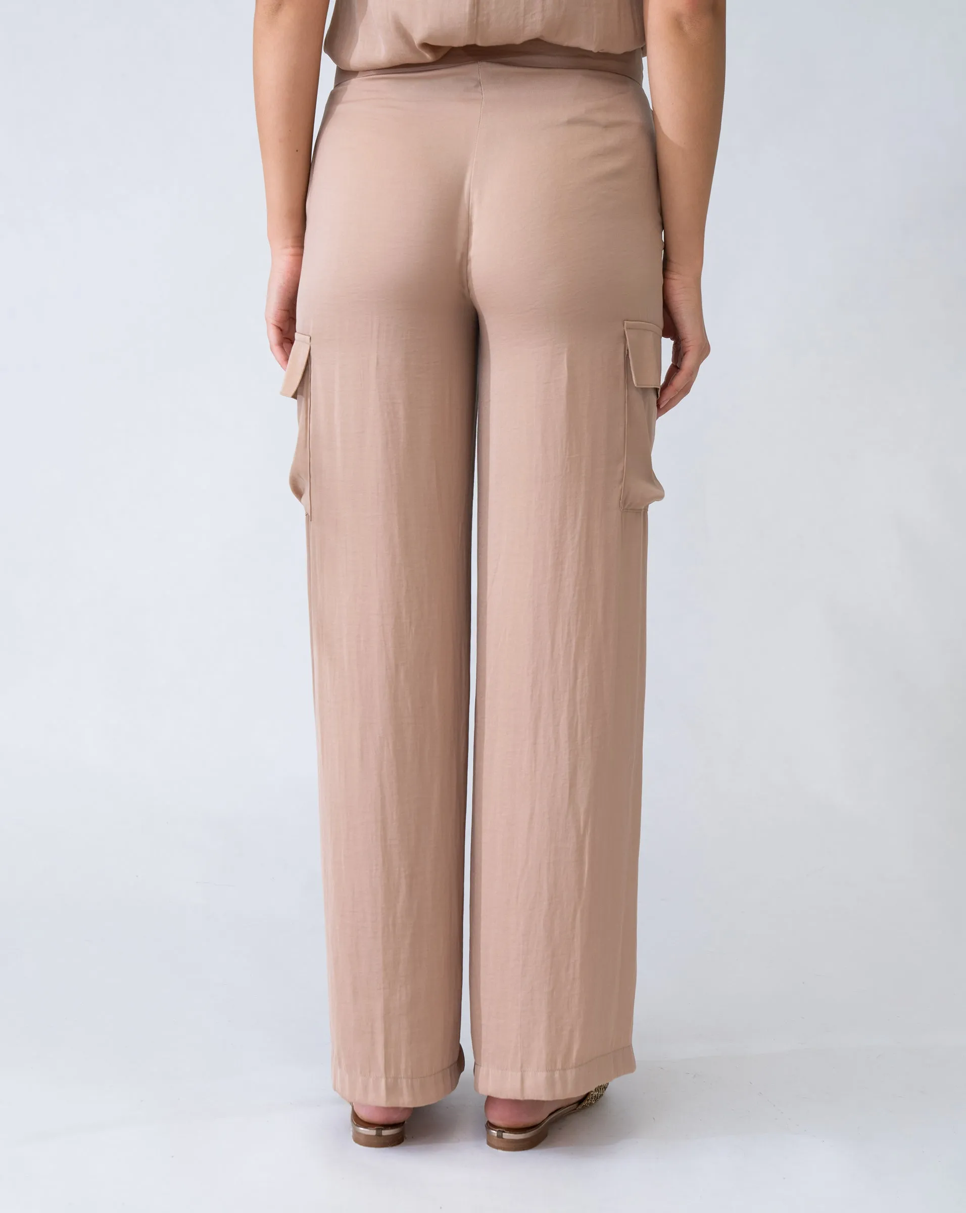 Wide Leg Satin Cargo Pant