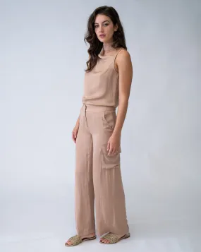 Wide Leg Satin Cargo Pant