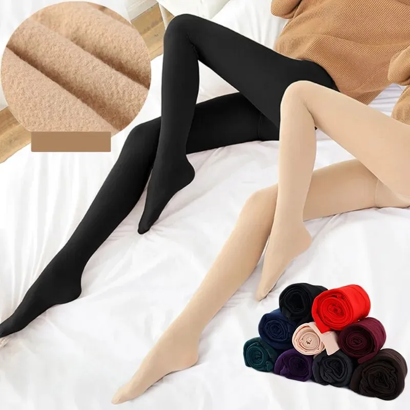 Winter Thicken Thermal Pantyhose Woman Fleece Tights Sexy Warm Solid Stockings Slim Elastic Velvet Pantyhose Female Leggings