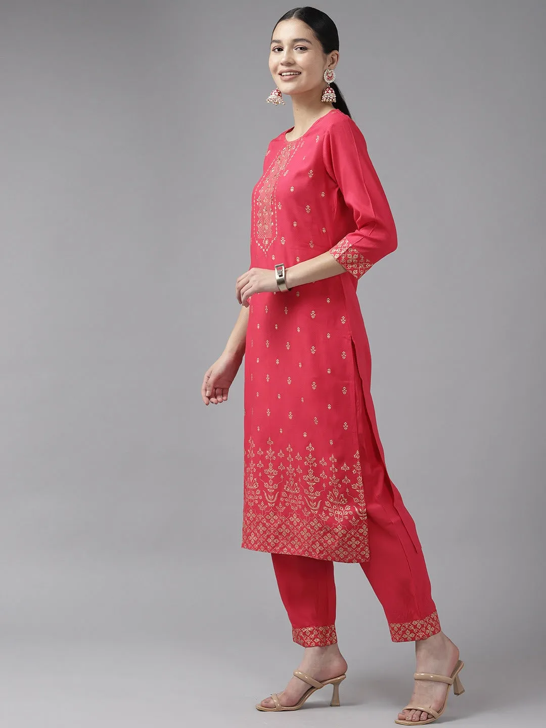 Women Pink Viscose Rayon Kurta Set With Dupatta