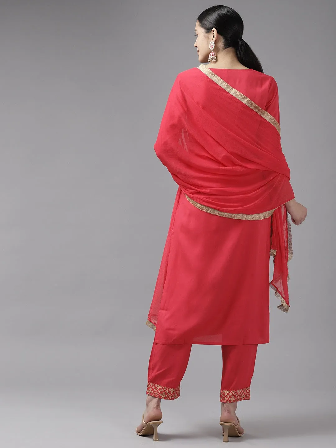 Women Pink Viscose Rayon Kurta Set With Dupatta