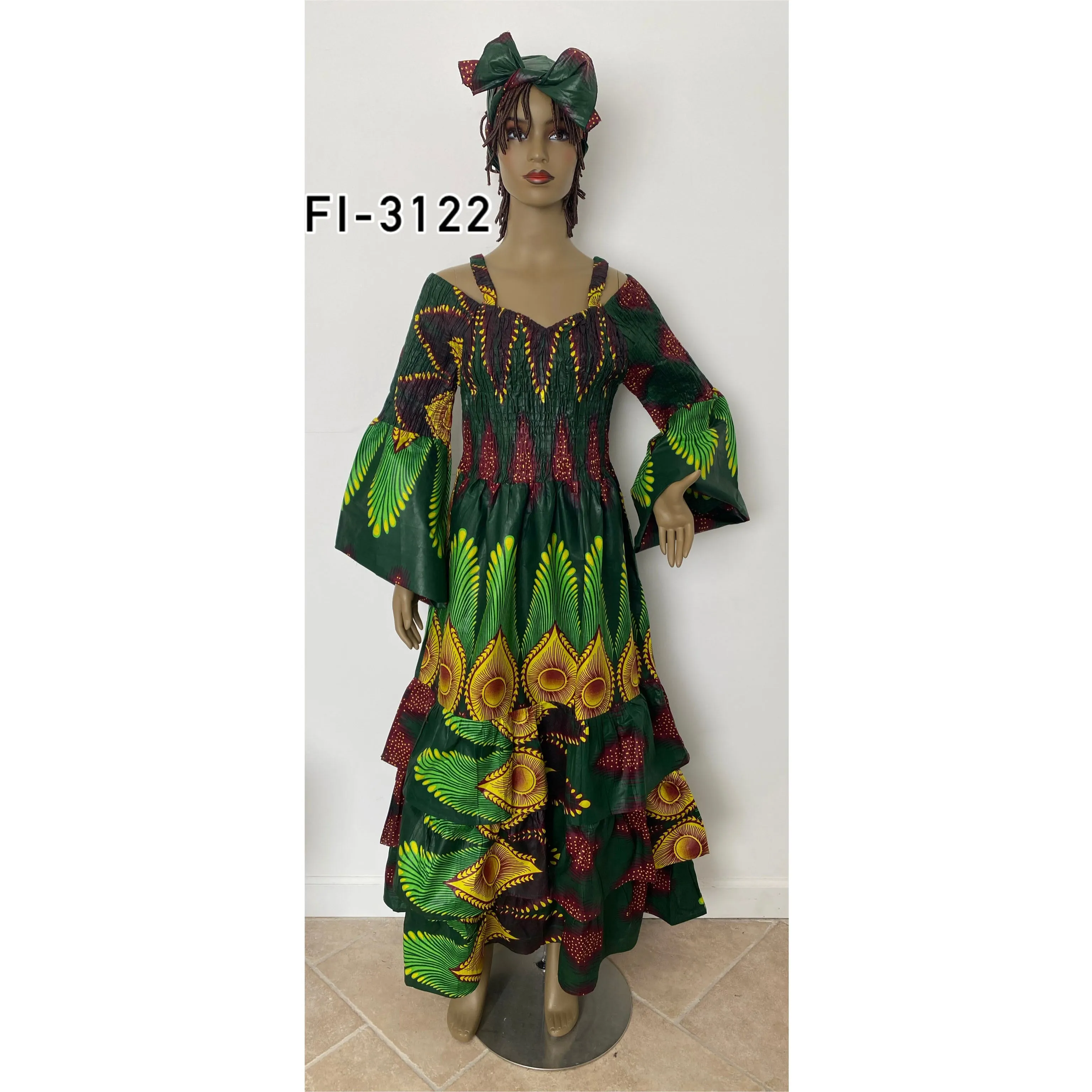 Women's Smocking Triple Layer Maxi Dress - FI-3122