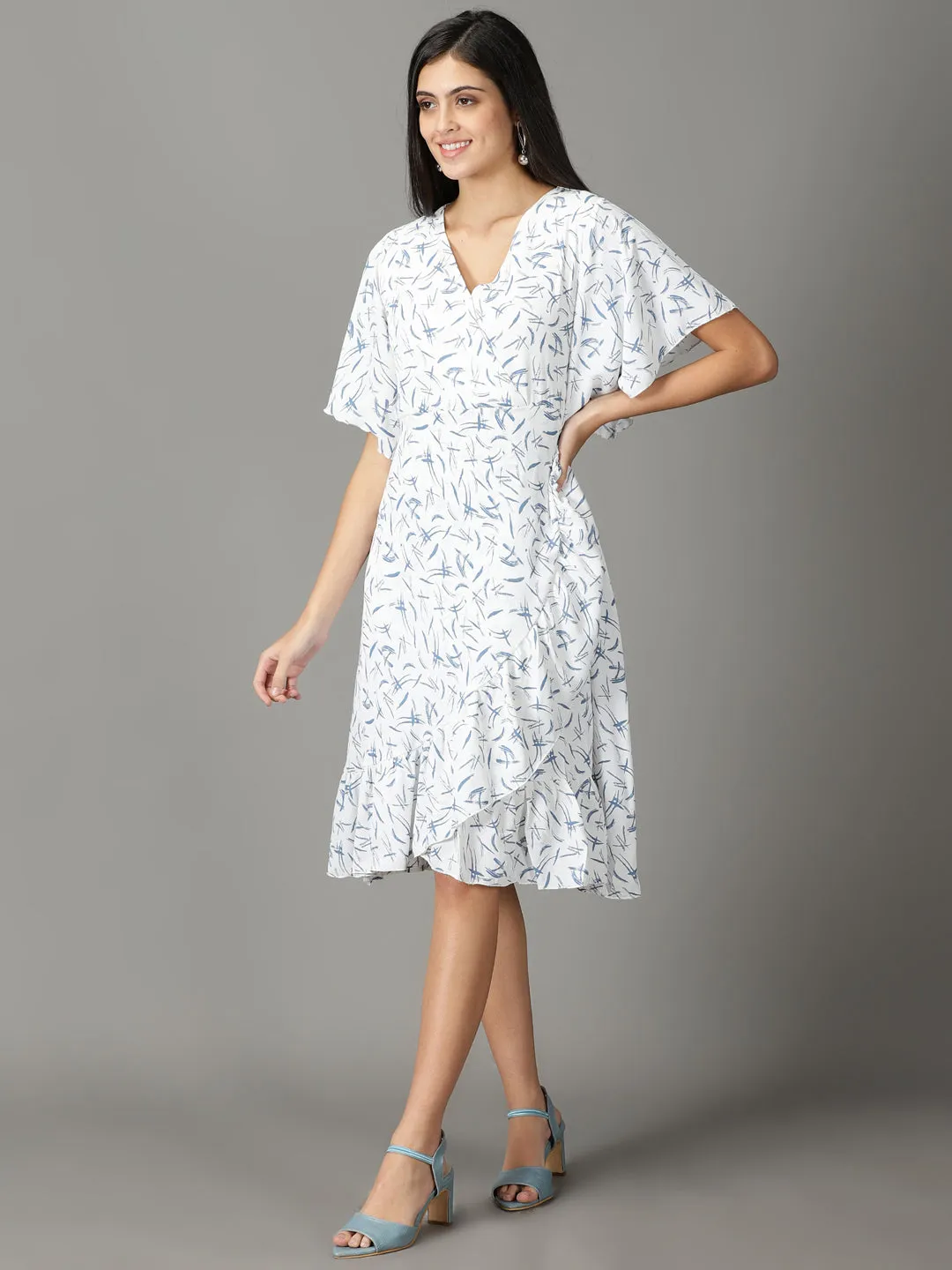 Women's White Printed Wrap Dress