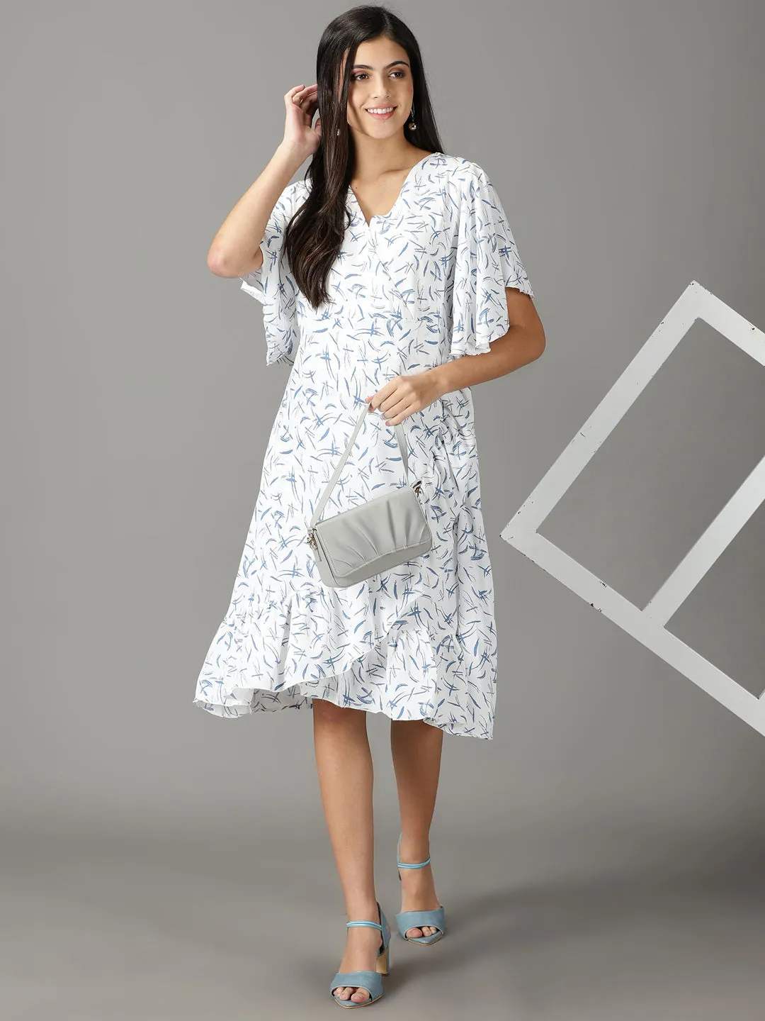 Women's White Printed Wrap Dress