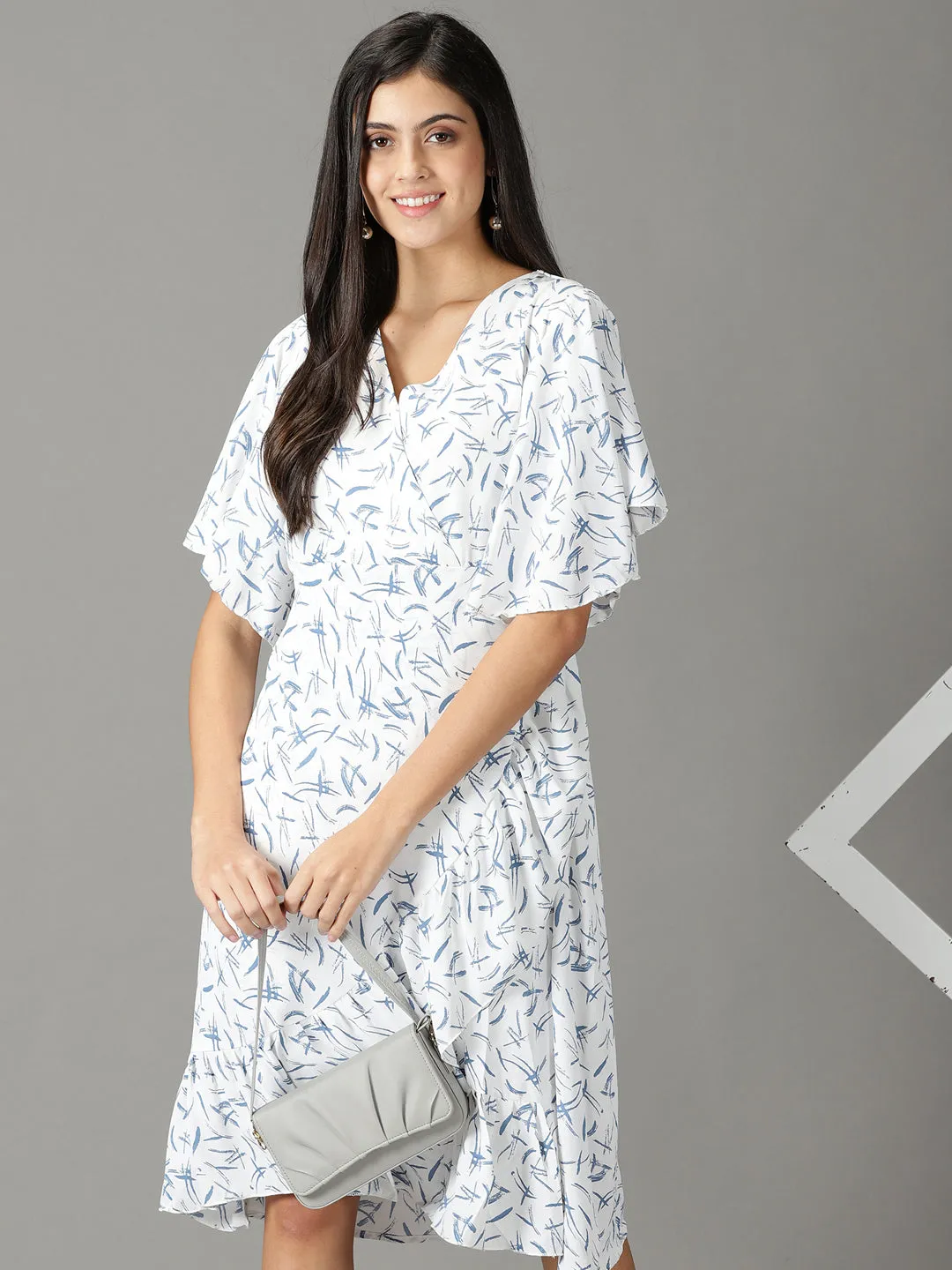 Women's White Printed Wrap Dress