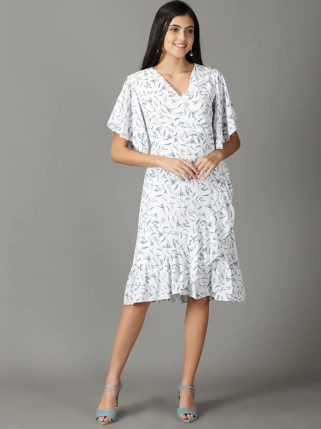 Women's White Printed Wrap Dress