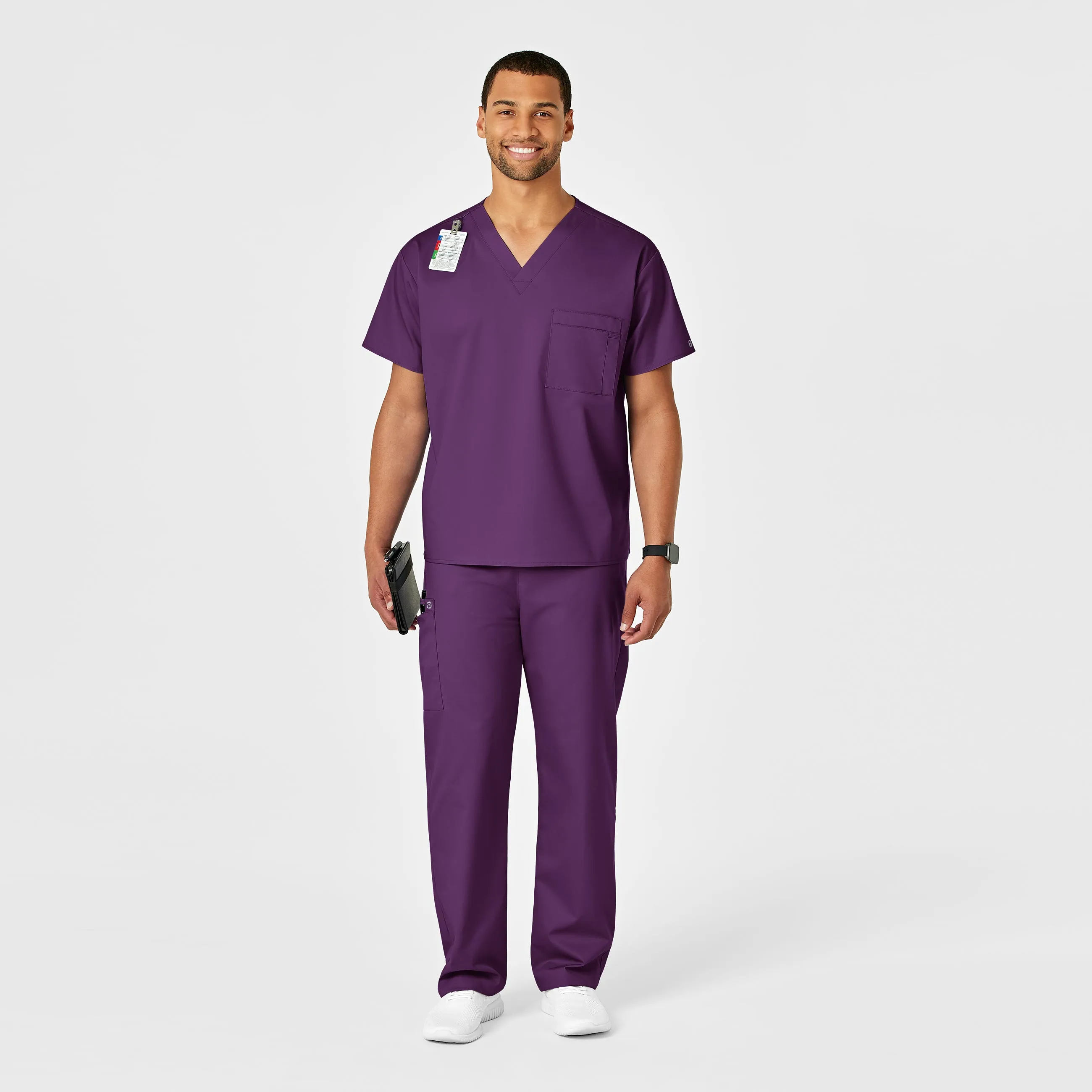 WonderWORK Unisex Drawstring Cargo Scrub Pant - Eggplant