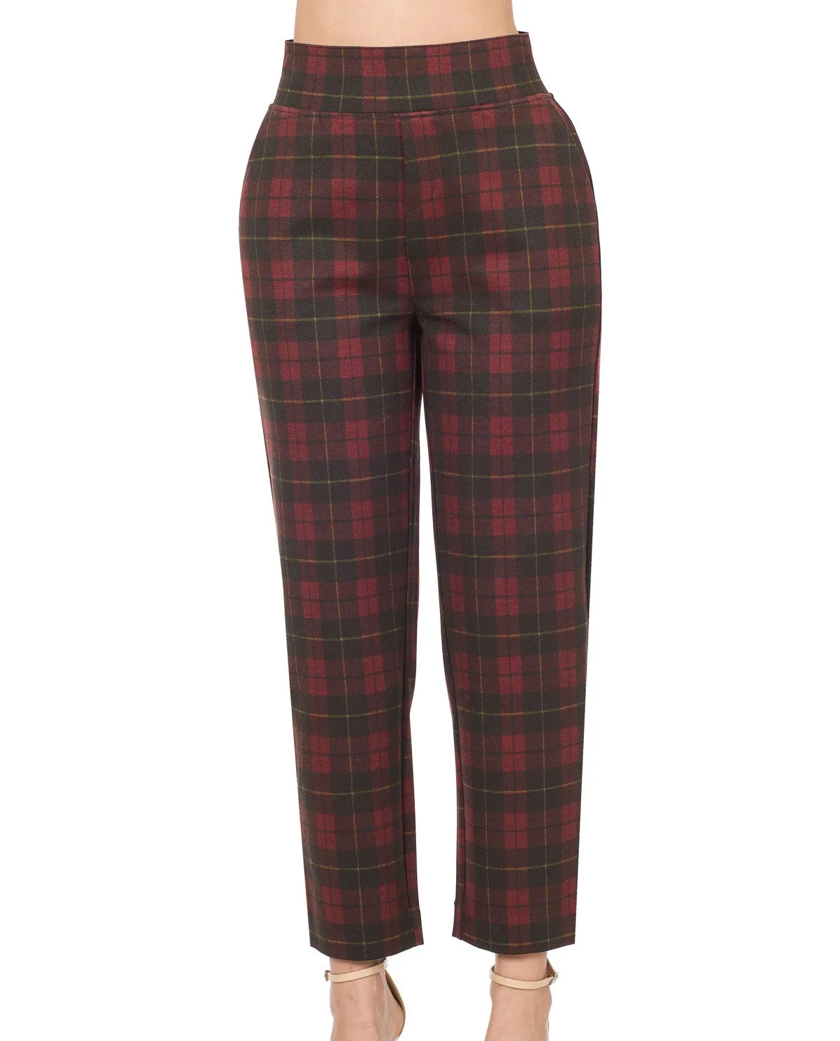 Zenana Plaid Pull-On Stretch Dress Pants